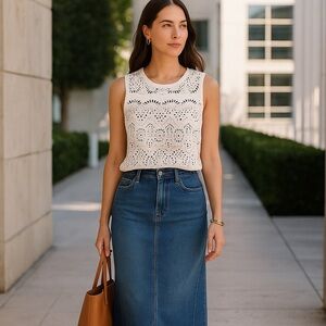 Bar III White Eyelet Lace Sleeveless Top Blouse Size Large